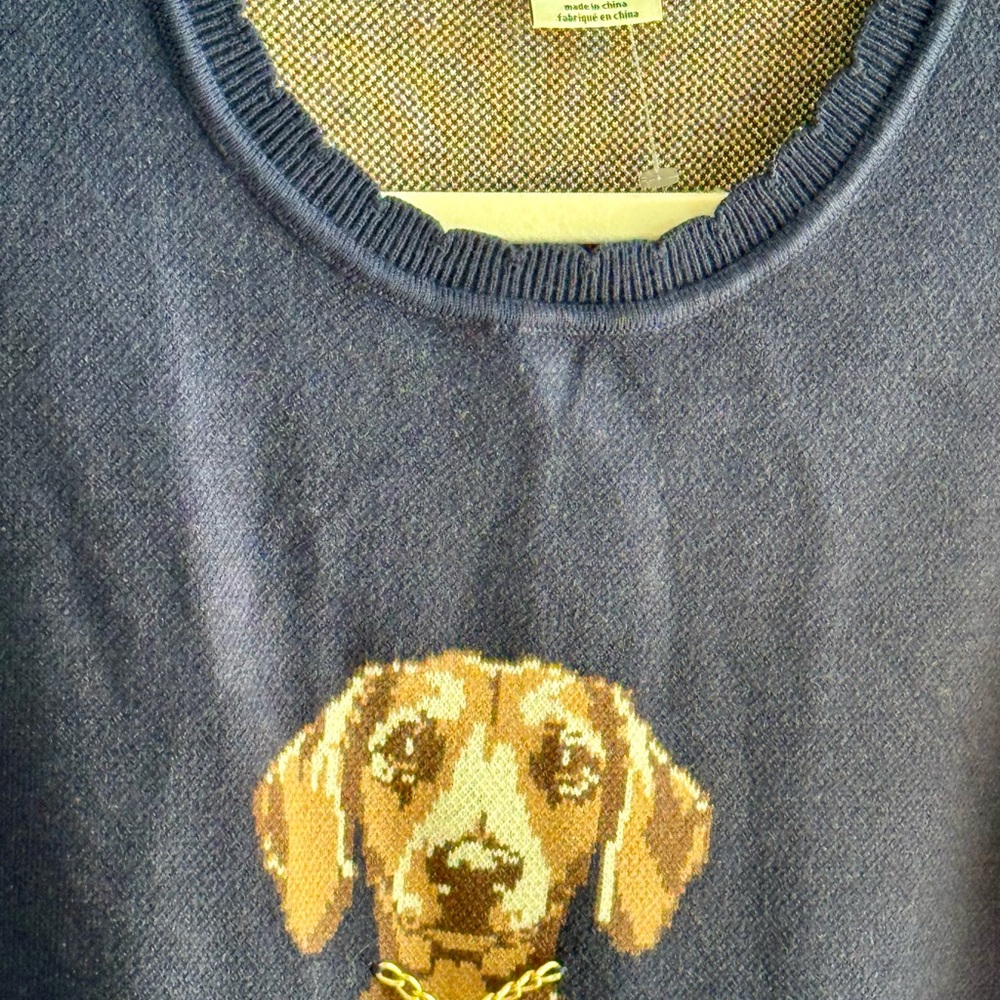 NEW Navy Blue DACHSHUND DOG with gold collar with charm Sweater (MEDIUM) - Picture 6 of 10